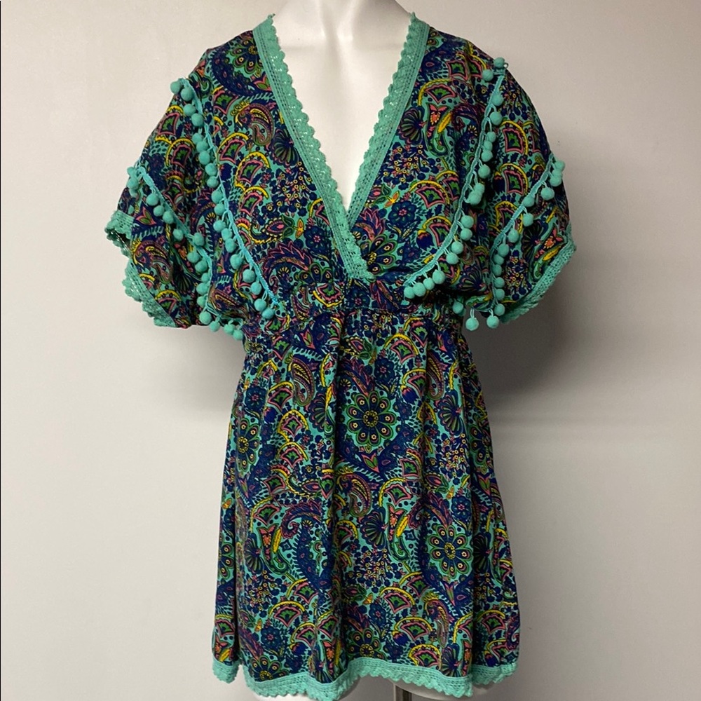 AMERICA & BEYOND Boho Floral Print  Flutter Sleeve V-Neck Sundress